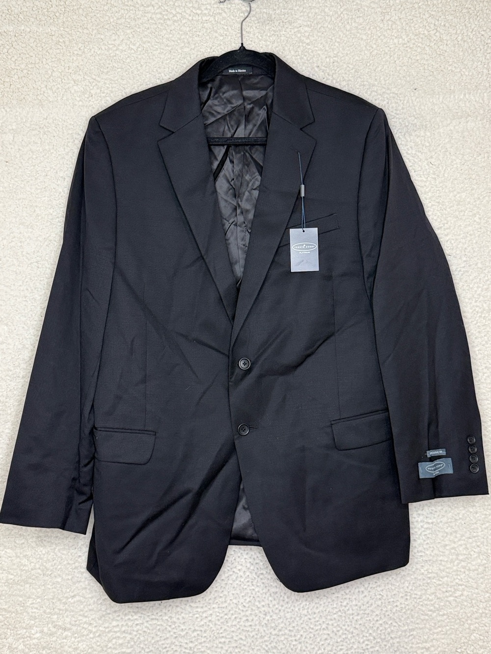 NWT Pronto Uomo Platinum 100% Wool Suit Blazer Black 42R